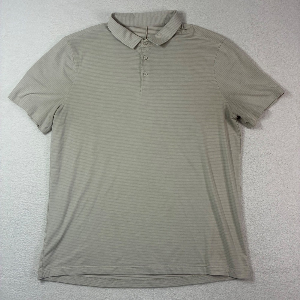 Lululemon Evolution Polo Shirt Mens Large Beige Preppy Stretch Golf Tennis ABC